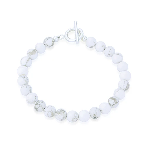 Gaia Howlite T-Bar Bracelet - Silver