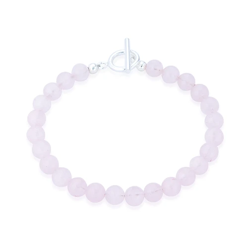 Gaia Rose Quartz T-Bar Bracelet - Silver
