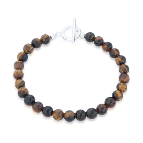 Gaia Tiger's Eye T-Bar Bracelet - Silver