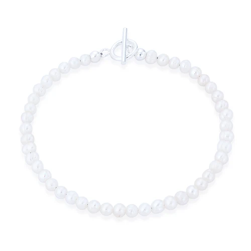 Gaia Small Pearl T-Bar Bracelet - Silver