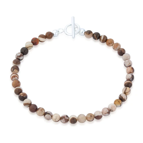 Gaia 5mm Brown Jasper T-Bar Bracelet - Silver