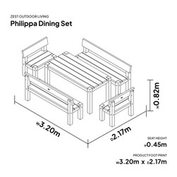 Philippa Dining Set dimensions