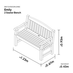 Dimensions of Emily 2 Seater Garden Bench (4ft)