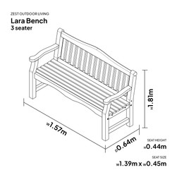 Lara 3 Seater Bench dimensions