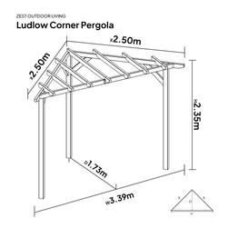 Dimensions for Ludlow Corner Pergola without backboards