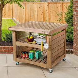 Grand Outdoor Cooking Station | Large Mobile BBQ & Pizza Oven Table - wings down
