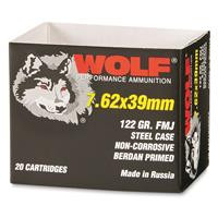 Wolf, 7.62x39mm, FMJ, 122 Grain, 20 Rounds.