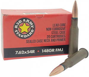 Red Army Standard AM3421 7.62x54mmR 148gr Full Metal Jacket 20 Per Box Red Army Standard AM3421 7.62x54mmR 148gr Full Metal Jacket 20 Per Box