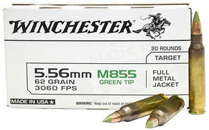 Winchester Ammo M855 Service Grade 5.56mm 62gr FMJ 20 Rounds Winchester Ammo M855 Service Grade 5.56mm 62gr FMJ 20 Rounds