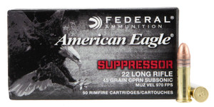 Federal  American Eagle Suppressor 22 LR 45 gr Copper-Plated Solid Point 50 Bx