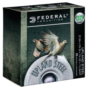 Federal Upland Steel 12 Gauge 2.75" 1 1/8 oz 7.5 Shot 25 Bx Federal Upland Steel 12 Gauge 2.75" 1 1/8 oz 7.5 Shot 25 Bx