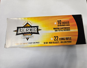 Armscor 22LR 36GR High Velocity Hollow Point 500RDS Armscor 22LR 36GR High Velocity Hollow Point 500RDS