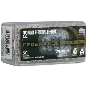Federal Premium Personal Defense Punch 22WMR 45gr Jacketed Hollow Point 50 Per Box Federal Premium Personal Defense Punch 22WMR 45gr Jacketed Hollow Point 50 Per Box