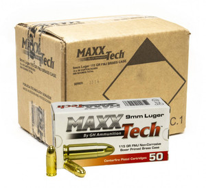 MaxxTech 9mm 115GR FMJ 500 Round case MaxxTech 9mm 115GR FMJ 500 Round case