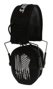 Walker's  Razor Slim Electronic Freedom Muff 23 dB Over the Head Black w/Distressed U.S Flag Polymer