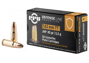PPU Defensive Line, 7.62x25mm Tokarev, JHP, 85 Grain, 50 Rounds. PPU Defensive Line, 7.62x25mm Tokarev, JHP, 85 Grain, 50 Rounds.