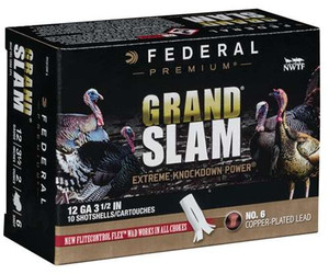 Federal Premium Grand Slam, 12 Gauge, 3 1/2" Shot Shells, Copper-plated Lead, 2 oz., 10 Rounds. Federal Premium Grand Slam, 12 Gauge, 3 1/2" Shot Shells, Copper-plated Lead, 2 oz., 10 Rounds.