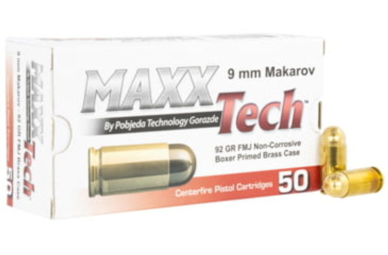 MAXXTech 9X18mm Makarov 92gr FMJ 50 Rounds