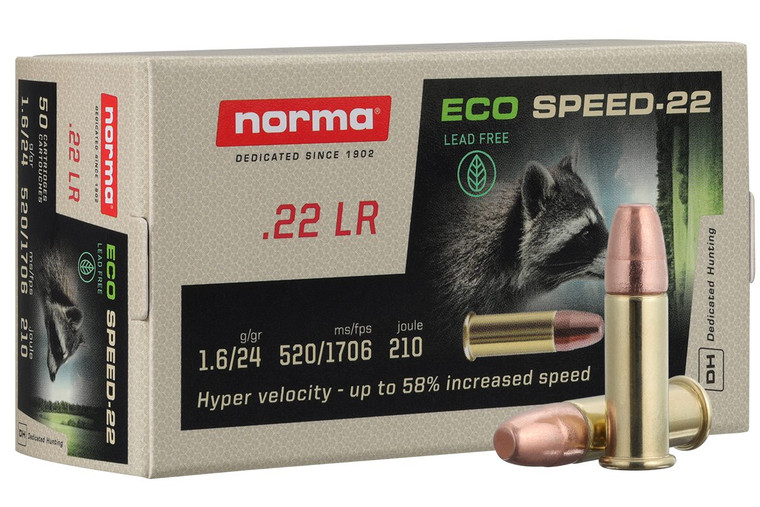 Norma Ammunition ECo Speed - 22 Lead Free  22 LR 24 gr Hyper Velocity 50 Bx