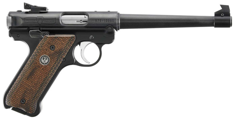 Ruger Mark IV 75th Anniversary Target 22 LR 10+1 6.88" Stainless Tapered Target Barrel Blued Aluminum Frame Checkered Wood Laminate Grip