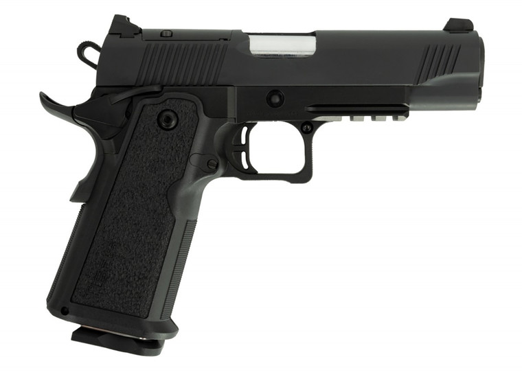 Tisas 1911 Carry DS 9mm Luger 17+1 4.25" Black Steel Barrel, Black Cerakote Serrated Steel Slide, Black Cerakote Steel Frame w/Beavertail & Picatinny Rail, Black Overmolded Grip, Ambidextrous