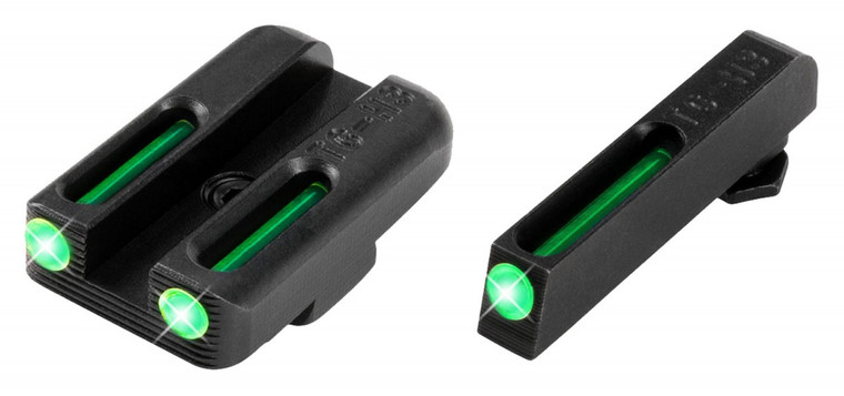 TruGlo  TFO Green Fiber Optic/Tritium Front & Rear/Black Nitride Fortress Frame, Compatible w/Glock 42/43/43X/48 Except MOS, Front Post/Rear Dovetail Mount