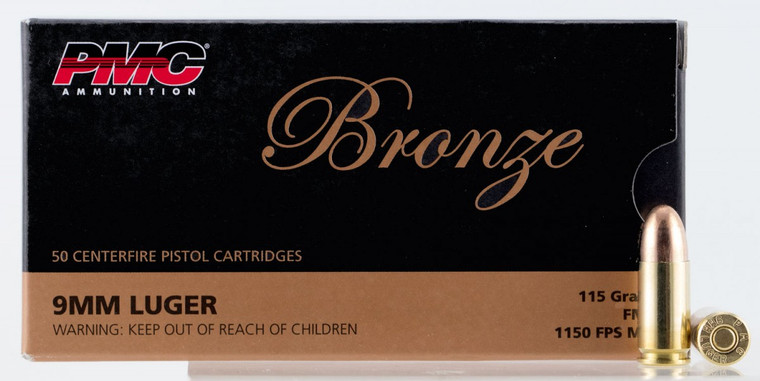 PMC Bronze 9mm Luger 115 gr Full Metal Jacket 50 Per Box