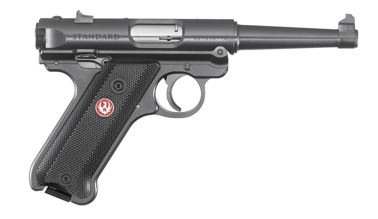 Ruger Mark IV 22 LR 10+1 4.75" Satin Stainless Tapered Barrel, Blued Steel Slide & Aluminum Frame, Checkered Synthetic Grip