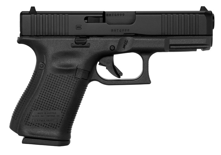 Glock G19 Gen5 Compact 9mm Luger 15+1 4.02" Black GMB Barrel, Black nDLC Serrated Slide, Black Polymer Frame w/Picatinny Rail, Black Textured w/Interchangeable Backstrap Grip