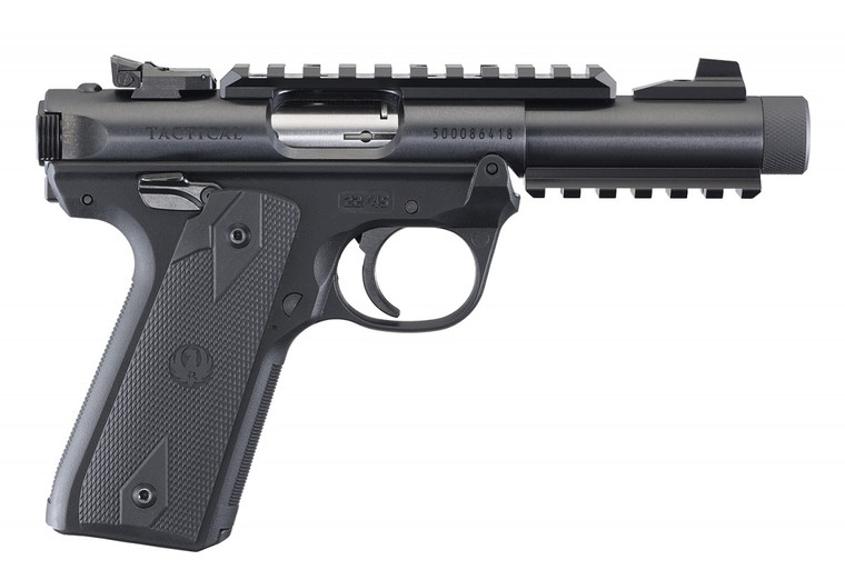 Ruger Mark IV 22/45 Tactical 22 LR 10+1 4.40" Steel/Threaded Barrel, Blued Slide, Black Checkered 1911-Style Panel Grip, Features Top & Bottom Picatinny Rails