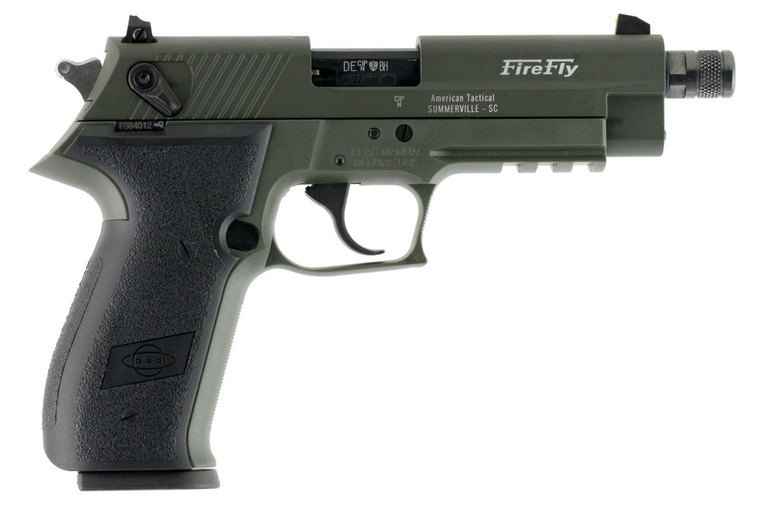 GSG FireFly 22 LR 10+1 4.90" Black Steel/Threaded Barrel, Green Serrated Slide & Zinc Alloy w/Accessory Rail Frame, Black Polymer Grip