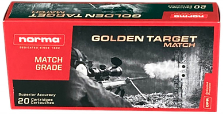 Norma Ammunition Dedicated Precision Golden Target Match 223Rem 69gr Boat Tail Hollow Point 20 Per Box