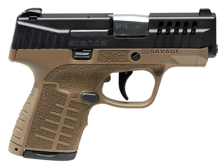 Savage Arms 67005 Stance 9mm Luger 7+1/8+1 3.20" Barrel, Flat Dark Earth Polymer Frame, Serrated/Ported Black Nitride Slide, Interchangeable Backstrap, No Manual Safety