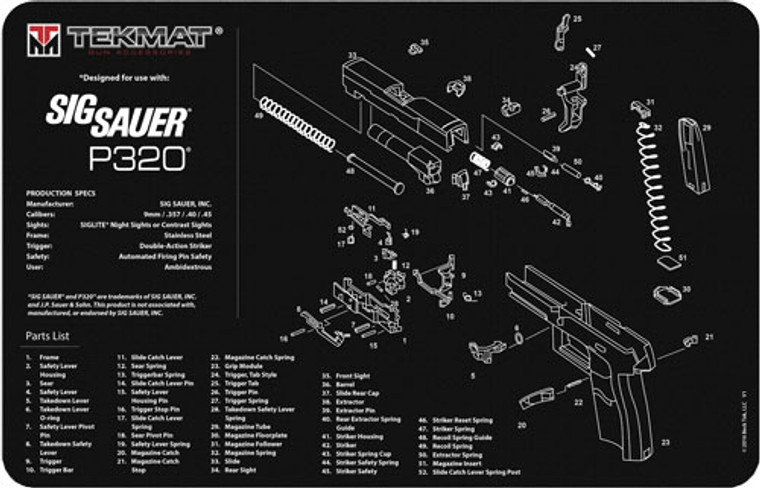 TEKMAT ARMORERS BENCH MAT 11"X17" SIGARMS P320 BLACK