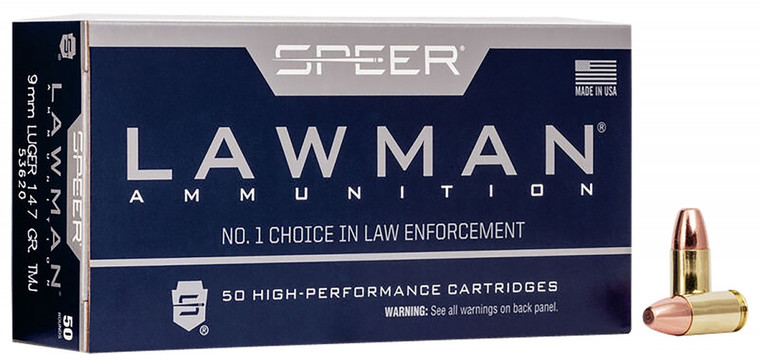 Speer Lawman 9mm Luger 147 gr Total Metal Jacket Round Nose 50 Per Box