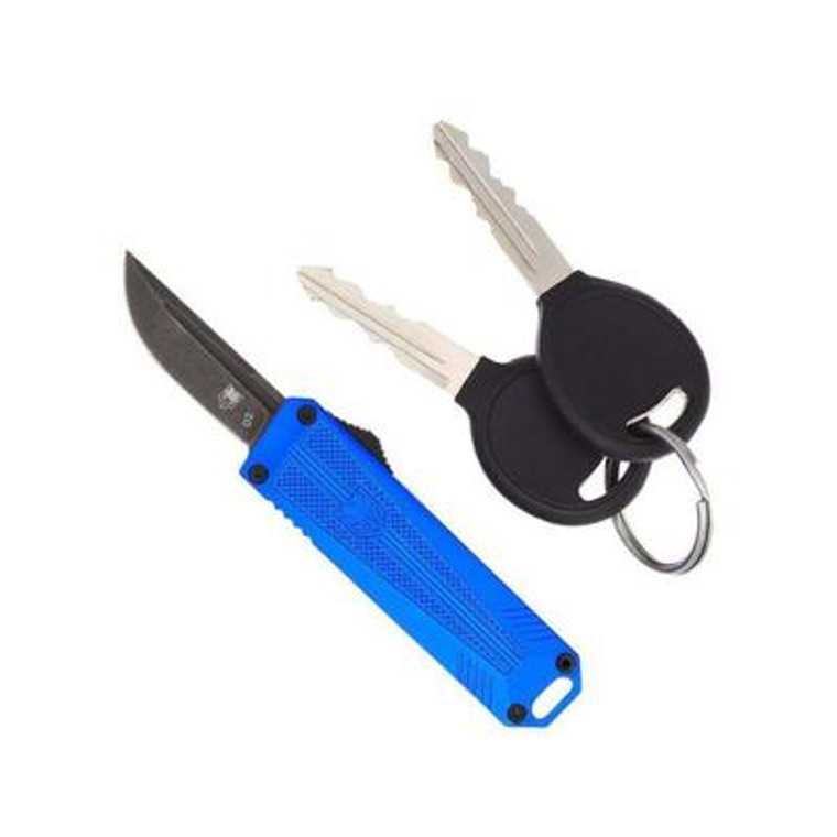 CobraTec Knives California Out The Front Knife 1.75in Stonewashed D2 Steel Non-Serrated Tanto Blade Blue