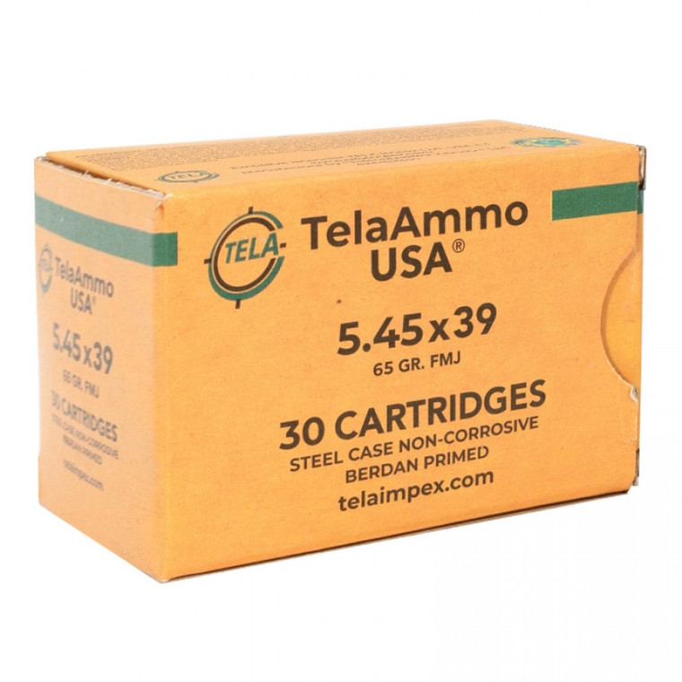 TelaAmmo 5.45x39mm Ammo 65 Grain Full Metal Jacket Steel 30 Round Box