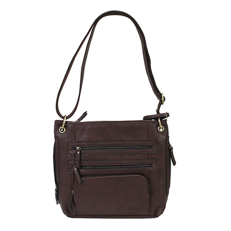Bulldog Large Cross Body Style Purse W/Holster Small Handguns, Brown Faux Leather