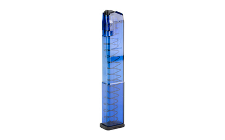 ETS Group Pistol Mags 31rd Extended w/Gen2 Floor Plate 9mm Luger Compatible w/ Glock 17/18/19/19X/26/34/45 Clear Blue Polymer