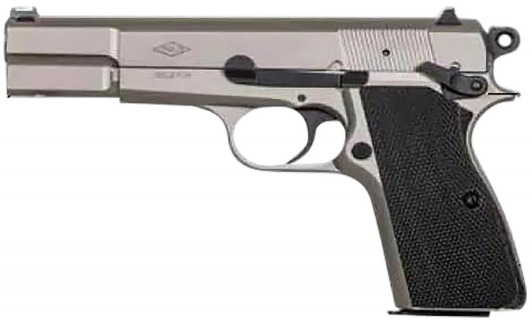 MAC Inglis P-35 9mm Luger 15+1 4.70" Stainless Steel Barrel, Satin Nickel Serrated Steel Slide & Frame w/Beavertail & Picatinny Rail, Black G10 Grip
