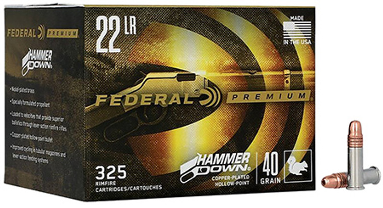 Federal  Hammer Down Rimfire 22LR 40gr Copper Plated Hollow Point 325 Per Box/10 Case
