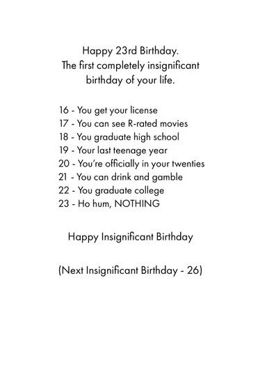 23rd Birthday Card - Insignificant (OG) - Old Paper Stock