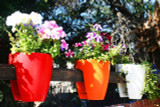 Greenbo large railing planters on wooden railing.