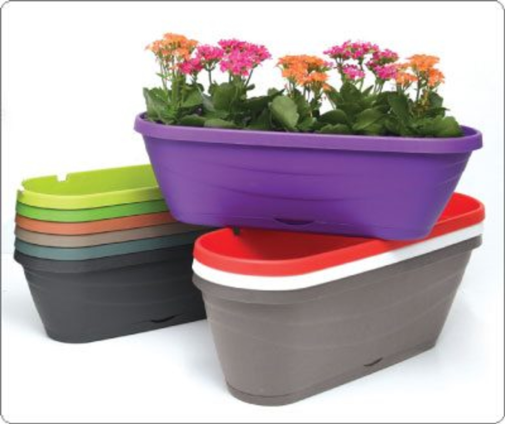 hanging planters flower box to garden fence  or balcony rail ., Range of colours white,  purple, red , green, brown