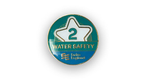 This is the Swim England Water Safety 2 Award pin badge, which is a small badge that can be attached to clothing or accessories.