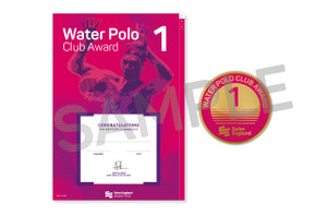 This is the Swim England Water Polo Club 1 Award, which is an a4 certificate and pin badge.