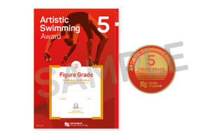 This is the Swim England Artistic Swimming Figure 5 Award, which is an a4 certificate and pin badge.
