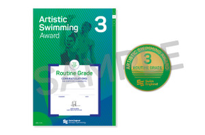 This is the Swim England Artistic Swimming Routine 3 Award, which is an a4 certificate and pin badge.