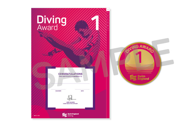 This is the Swim England Diving 1 Award, which is an a4 certificate and pin badge.