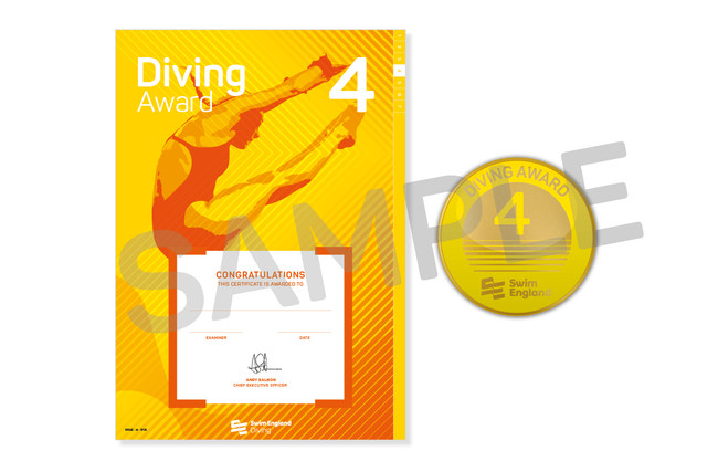 This is the Swim England Diving 4 Award, which is an a4 certificate and pin badge.